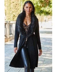 Sosandar - Longline Cardigan With Faux Fur Trim - Lyst
