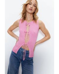 Warehouse - Ribbed Knit Tie Front Racer Top - Lyst