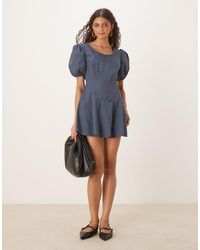 ASOS - Poplin Puff Sleeve Mini Dress With Godets - Lyst