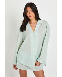 Boohoo - Cotton Pinstripe Oversized Long Sleeve Shirt & Short Pyjama Set - Lyst