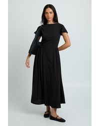 Boohoo - Textured Flared Sleeve Volume Skirt Midaxi Dress - Lyst