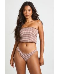 Boohoo - Gingham Longline Bandeau Frill Edge Bikini Top & Bottoms Set - Lyst