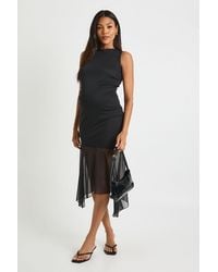 Boohoo - Maternity Ruched Mesh Drop Hem Midi Dress - Lyst