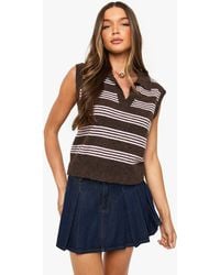 Boohoo - Collared V Neck Knitted Thin Stripe Vest - Lyst