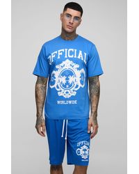 BoohooMAN - Tall Regular Fit Official Varsity Print T-Shirt & Basketball Fit Short Set - Lyst