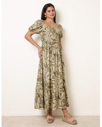 Blue Vanilla - Large Floral Printed Square Neck Puff Sleeve Dress - Lyst