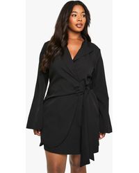 Boohoo - Plus Tie Waist Tailored Blazer Dress - Lyst