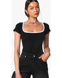 Boohoo - Rib Contrast Binding Square Neck Short Sleeve One Piece - Lyst