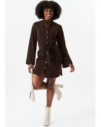 Gini London - Button Front Belted Corduroy Shirt Dress - Lyst