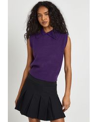 Boohoo - Collar Detail Soft Knit Knitted Top - Lyst