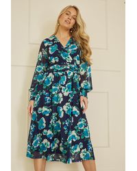 Yumi' - Floral Mesh Wrap Dress With Long Sleeves - Lyst