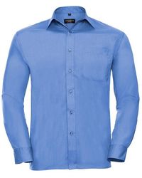 Russell - Russell Collection Poplin Easy-care Overhemd Met Lange Mouwen (bedrijfsblauw) - Lyst