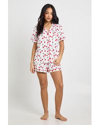 Boohoo - Valentines Heart Cherry Print Short Sleeve Shirt & Pyjama Set - Lyst