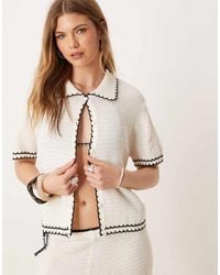 ASOS - Knitted Beach Co Ord Button Through Top With Contrast Scallop Stitch - Lyst
