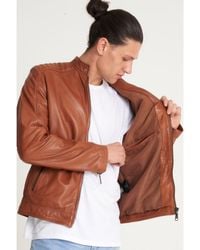 Barneys Originals - Veg Tanned Leather Racer Jacket - Lyst