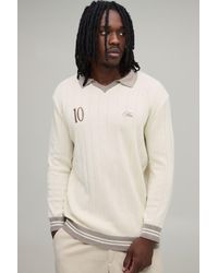 BoohooMAN - Tall Regular Fit V Neck Ribbed Knitted Polo - Lyst