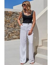 Sosandar - Ivory Pinstripe Wide Leg Trousers - Lyst