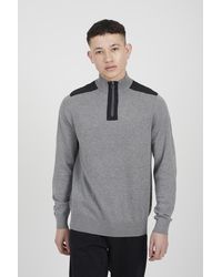 Brave Soul - Cotton Quarter Zip Funnel Neck Contrast Knit Jumper - Lyst