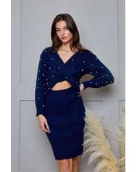 Chi Chi London - Pearl Detail Twist Front Knitted Midi Dress - Lyst