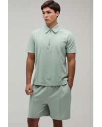 BoohooMAN - Seam Detail Regular Fit 1/4 Zip Polo & Short Set - Lyst