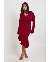 Boohoo - Plus Asymmetric Plunge Midi Dress - Lyst
