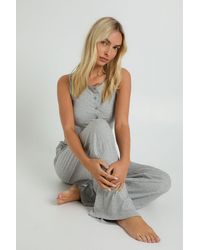 Boohoo - Soft Rib Button Through Top & Wide Leg Trouser Pyjama Set - Lyst