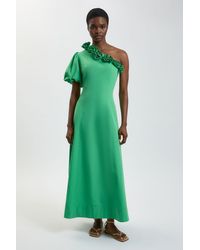 Karen Millen - Corsage Detail Cotton Poplin Midi Dress - Lyst