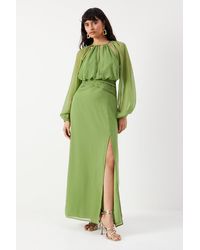 Warehouse - Chiffon Cut Out Detail Volume Sleeve Maxi Dress - Lyst