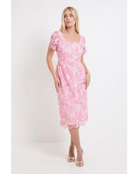 Wallis - Petite Contrast Lace Button Midi Dress - Lyst