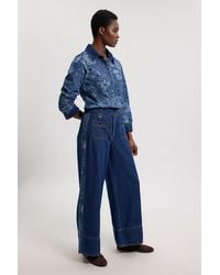 Karen Millen - Jacquard Denim Contrast Collar And Cuff Shirt - Lyst