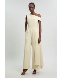Karen Millen - Compact Stretch Asymmetric Neck Wide Leg Jumpsuit - Lyst