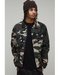 BoohooMAN - Regular Fit Washed Camo Overshirt - Lyst