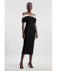 Karen Millen - Taffeta Bardot Figure Form Maxi Dress - Lyst
