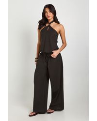 Boohoo - Linen Look Beaded Halter Neck Top & Slouchy Trouser Co-Ord - Lyst