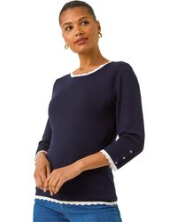 Roman - Scallop Neck Button Knit Jumper - Lyst