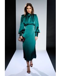 Runway - 1.8.1.8 High Neck Long Sleeve Satin Midi Dress - Lyst