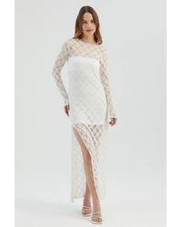 Hiccup - Lace High Neck Mesh Maxi Dress With A Side Slit - Lyst