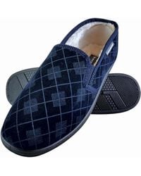 Dunlop - Herren Plüschpelz Gefüttert Memory Foam Kariert Mokassin Hausschuhe Mit Harter Sohle - Lyst