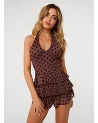 Pink Vanilla - Polka Dot Flock Halter Neck Dress With Shorts - Lyst