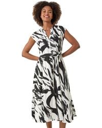 Roman - Brushstroke Linen Mix Midi Dress - Lyst