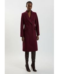 Karen Millen - Wool Fitted Double Breasted Tailored Midi Coat - Lyst