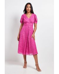 Wallis - Petite Lace V Neck Tea Midi Dress - Lyst