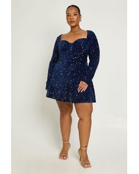 Boohoo - Plus Sweetheart Neck Long Sleeve Skater Dress - Lyst