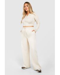 Boohoo - Plus Double Zip Long Sleeve Rib Top And Straight Leg Jogger Set - Lyst