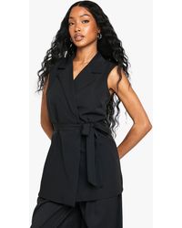 Boohoo - Tie Waist Shoulder Pad Waistcoat - Lyst