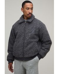 BoohooMAN - Boxy Fit Boucle Collared Bomber Jacket - Lyst