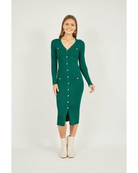 Mela London - Knitted Fitted Midi Dress With Buttons Viscose - Lyst