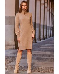 Sosandar - Natural Roll Neck Slouch Jumper Dress - Lyst