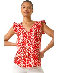 Roman - Printed Frill Sleeve Button Blouse - Lyst