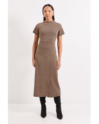 PRINCIPLES - Camel Keyhole Detail Geo Ponte Midi Dress - Lyst